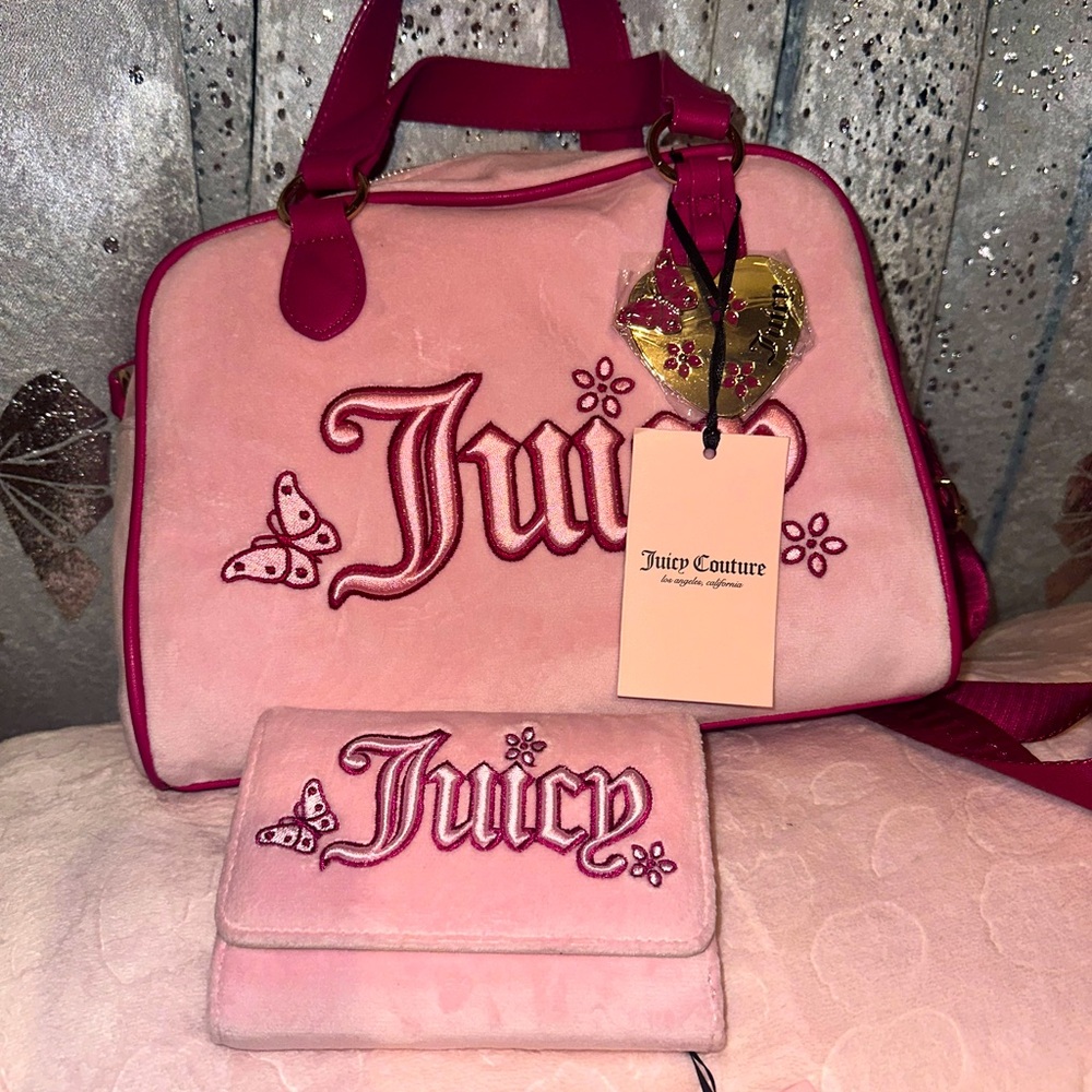 Juicy Couture pink butterfly bag and matching wallet
